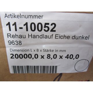 1 m Rehau Handlauf Eiche dunkel 9638 PVC 40 x 8 Kunststoffhandlauf Treppenhandlauf