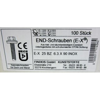 100 Stück INOX Edelstahl 6-Kant END-Schrauben E-X 25 BZ 6.3 x 90 mm