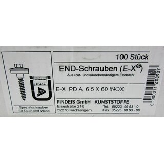 100 Stück INOX V2A-Edelstahl-Schrauben E-X PD A 25 - 6,5 x 60 mm